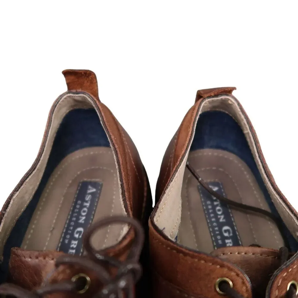 Aston Grey Shoes Men 9 Oxford Derby Leather Brown Plain Toe Dress Formal Classic